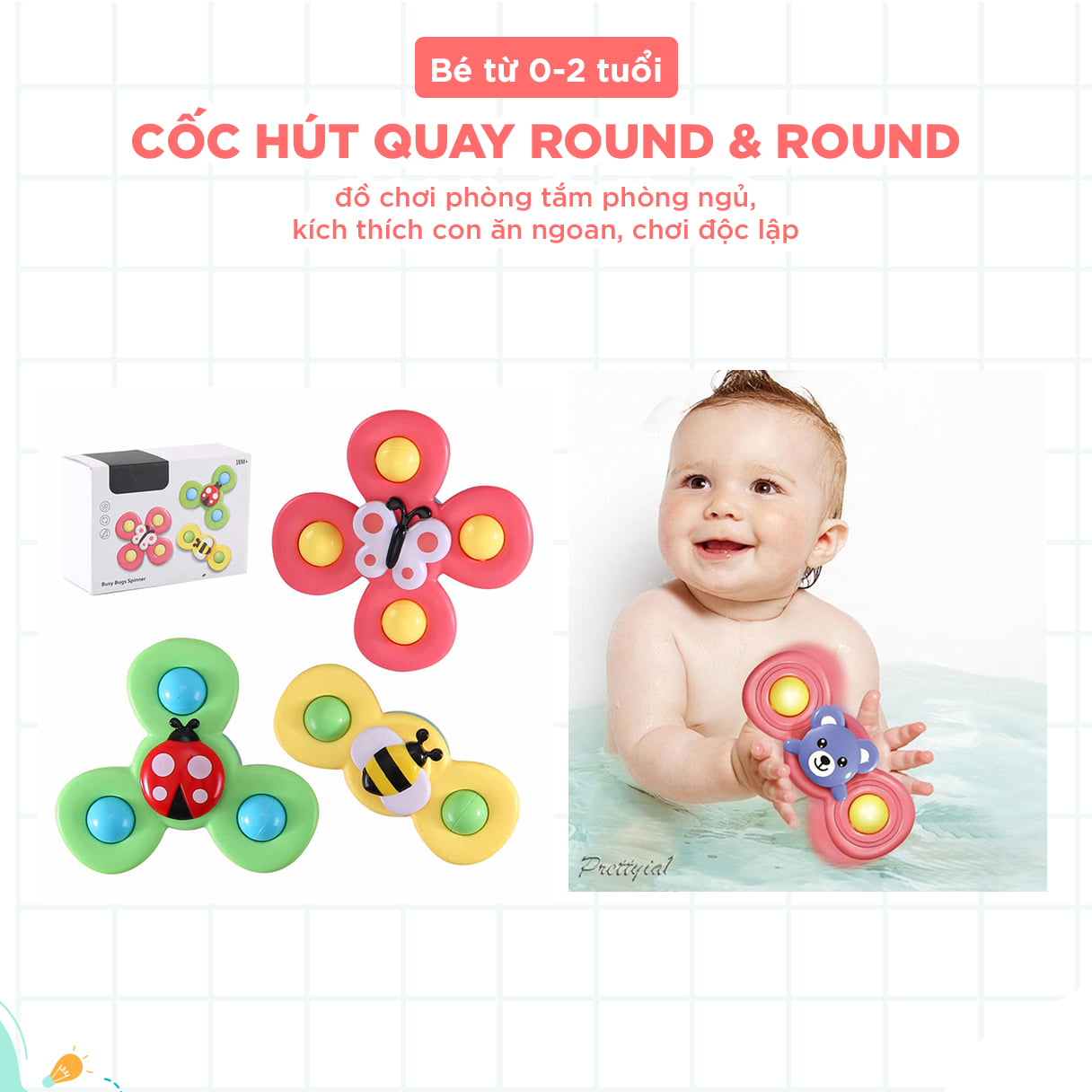 Combo 3 đồ chơi con Quay Spinner Dán Tường, Thiết Kế Hình Động Vật Hoạt Hình Độc Đáo Dành Cho Bé