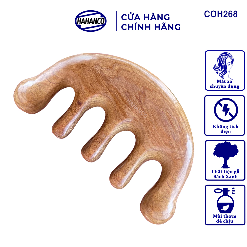 Lược Gỗ Thơm Mát Xa Dưỡng Sinh 5 Răng HAHANCO (Size:S-10cm) Đả Thông Kinh Lạc- COH268