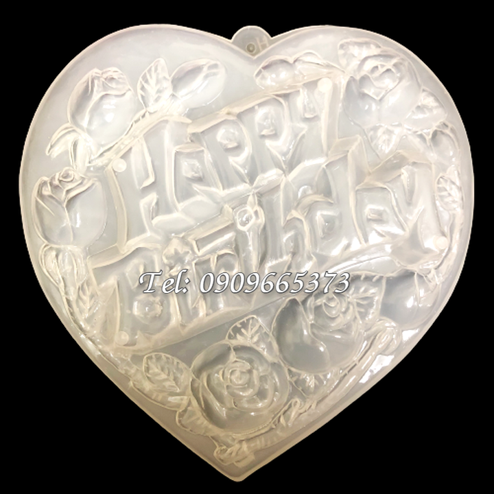 Khuôn rau câu sinh nhật Happy Birthday hoa hồng – Khuôn hình tim loại 20 cm - Mã số 1149