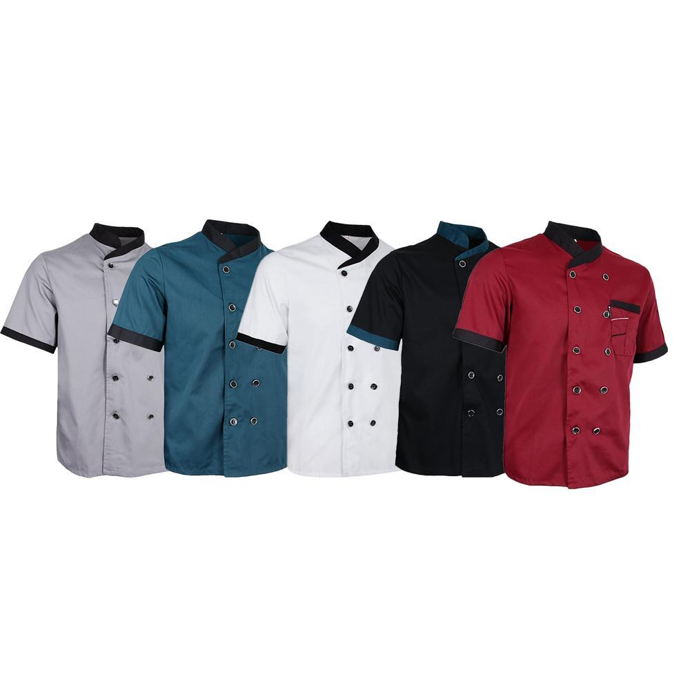 2 Pieces Chef Jacket Uniform Short Sleeve Kitchen Cook Coats For Mens Womens