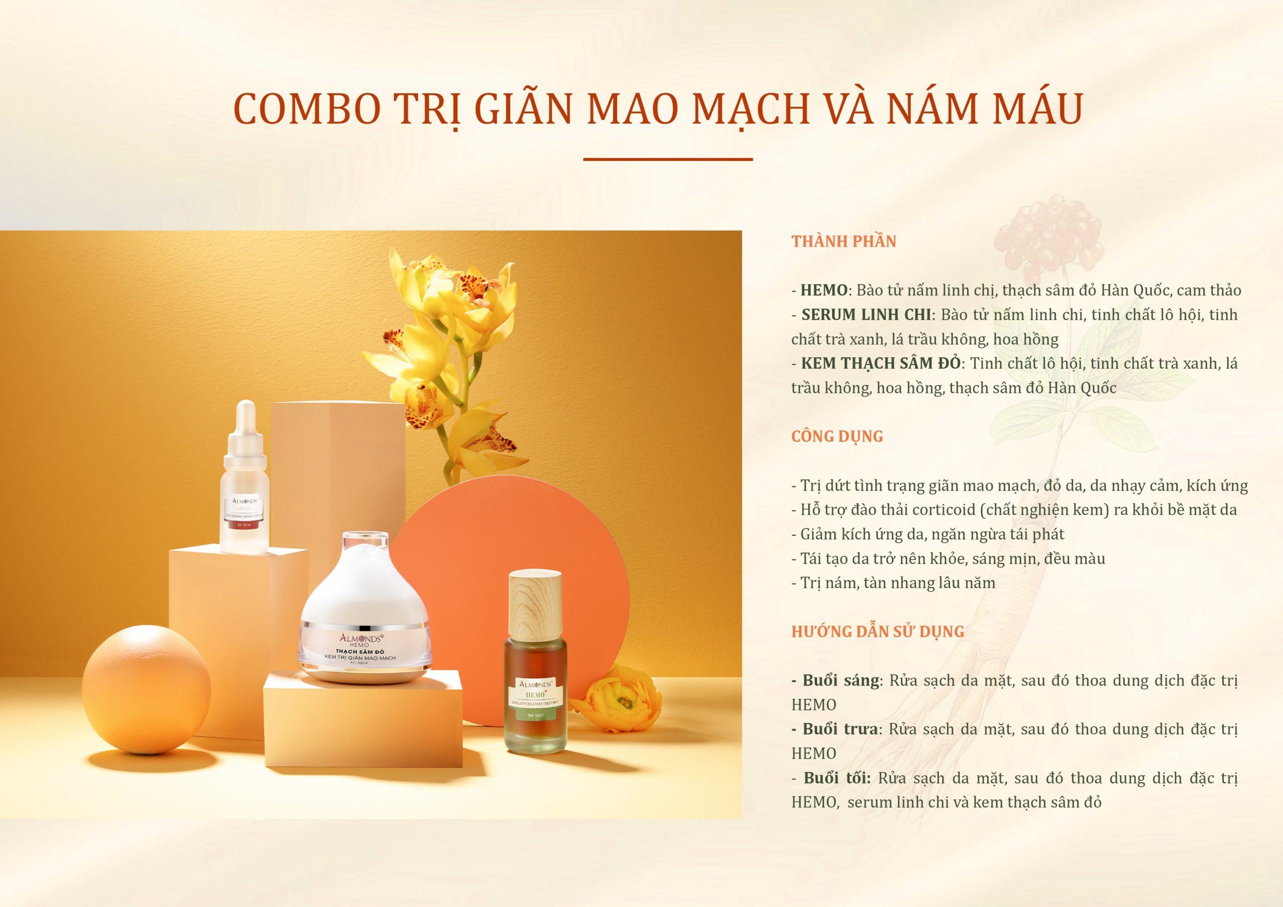 Bộ xóa sạch nám máu và giãn mao mạch almonds 3sp