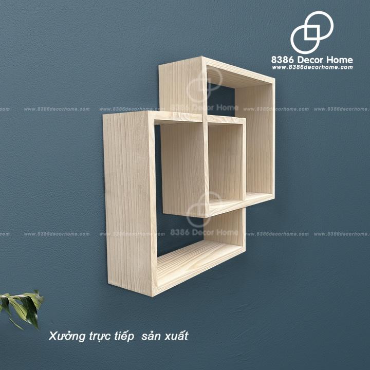 Kệ Gỗ Vuông ghép đôi Treo Tường, Trang Trí Treo Thông