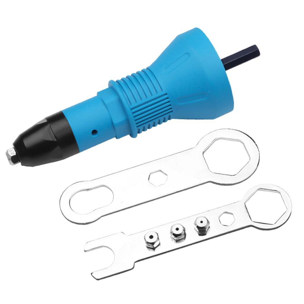 Rivet Gun Adaptor for Cordless Drill Electric Nut Riveting Riveter Tool-Blue