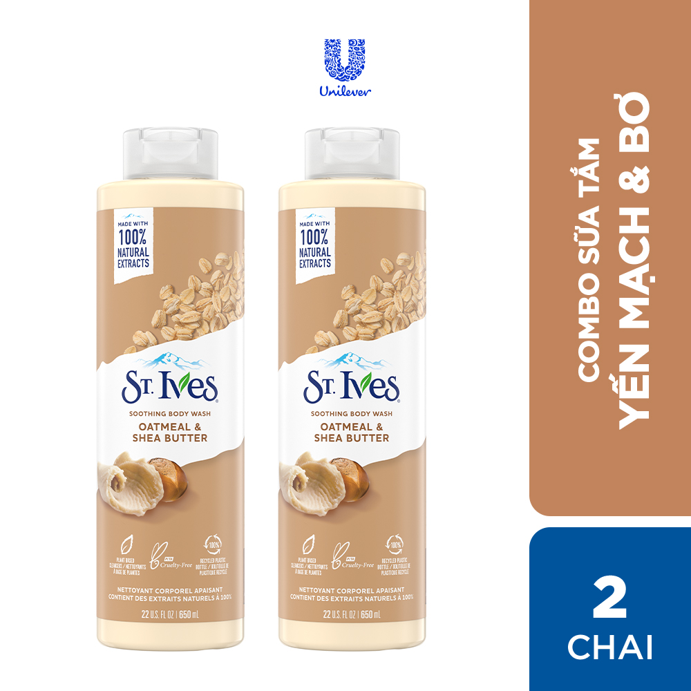 Combo 2 chai Sữa tắm dưỡng da St.Ives Yến mạch và Bơ 650ml