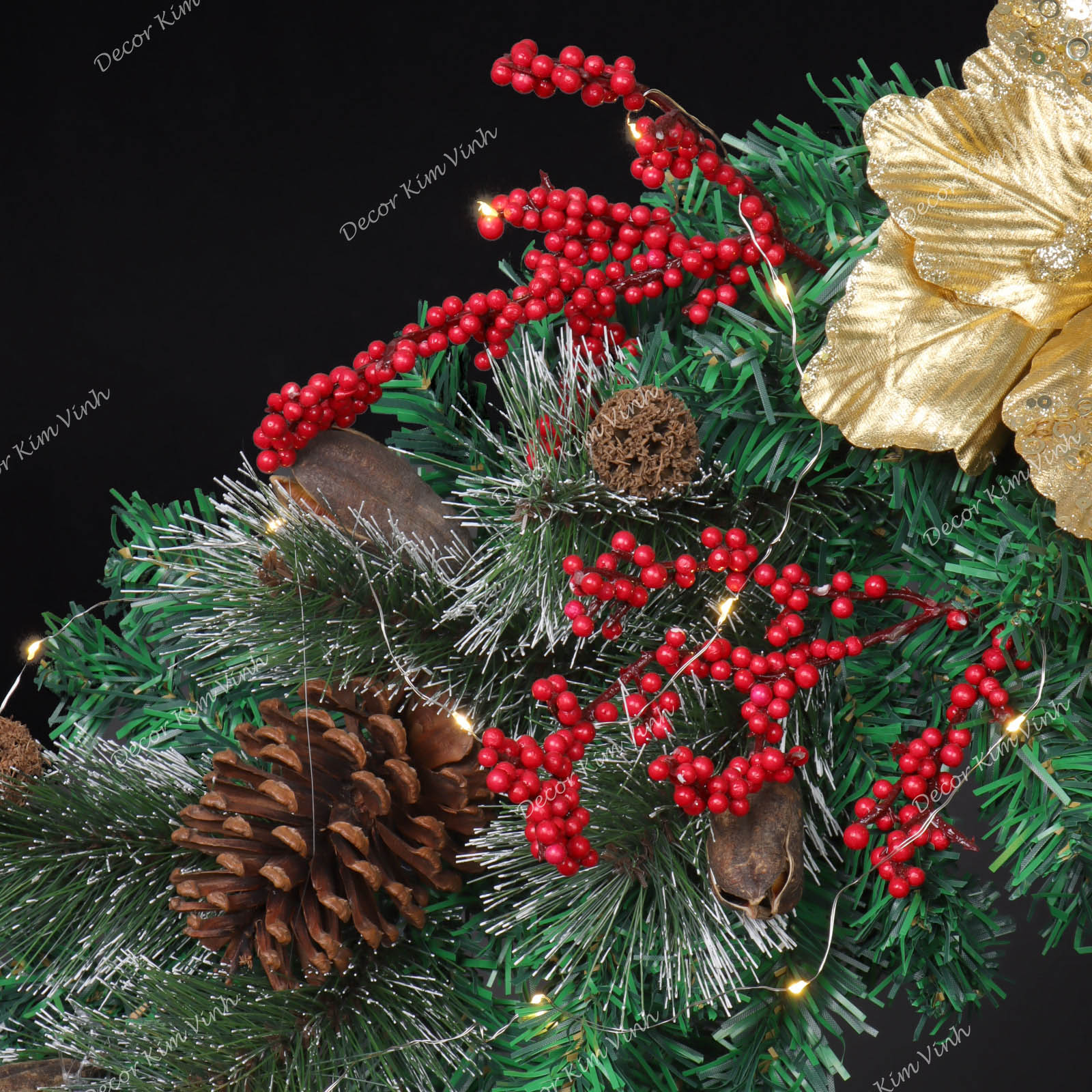 Dây Treo Đối Xứng DX04 Dây Treo Hoa Nhũ Vàng Trang Trí Giáng Sinh Kèm Đèn