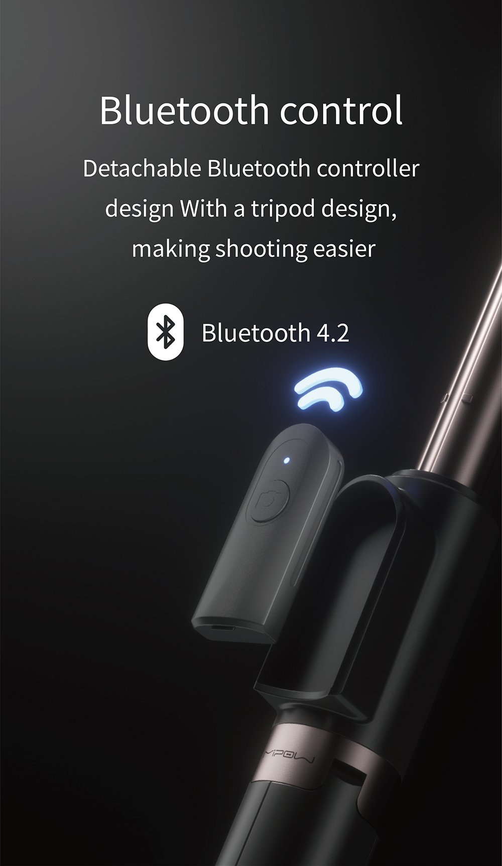 GẬY QUAY PHIM VÀ CHỤP ẢNH CHỐNG RUNG BLUETOOTH MIPOW AGILE STABILIZER – M04-BLK - HÀNG CHÍNH HÃNG