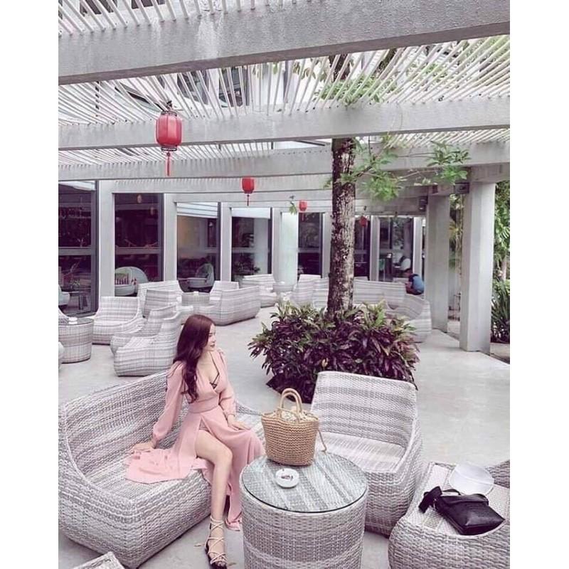 set áo đắp chéo + chân váy xẻ