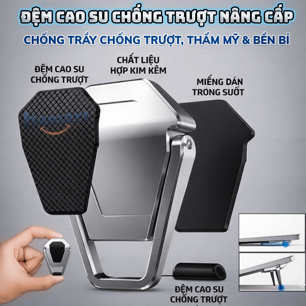 Bộ Đế Kê Laptop Tản Nhiệt Mini Kim Loại Kẽm Cao Cấp Gấp Gọn Giá Đỡ Macbook 2 Chân Keo Dán Siêu Dính - Hàng nhập khẩu