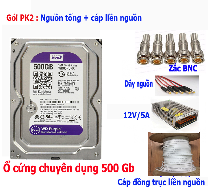 Trọn bộ 3 camera Hikvision 2.0 Megapixel kèm ổ cứng - Hàng chính hãng