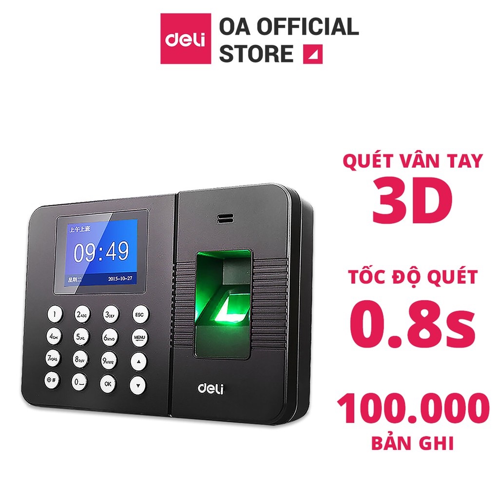 Máy chấm công quét vân tay Deli – màu đen - E3960