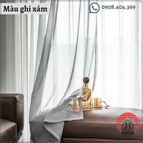 Rèm vải voan linen màu xám hoặc trắng trang trí cửa sổ phòng ngủ phong cách hiện đại