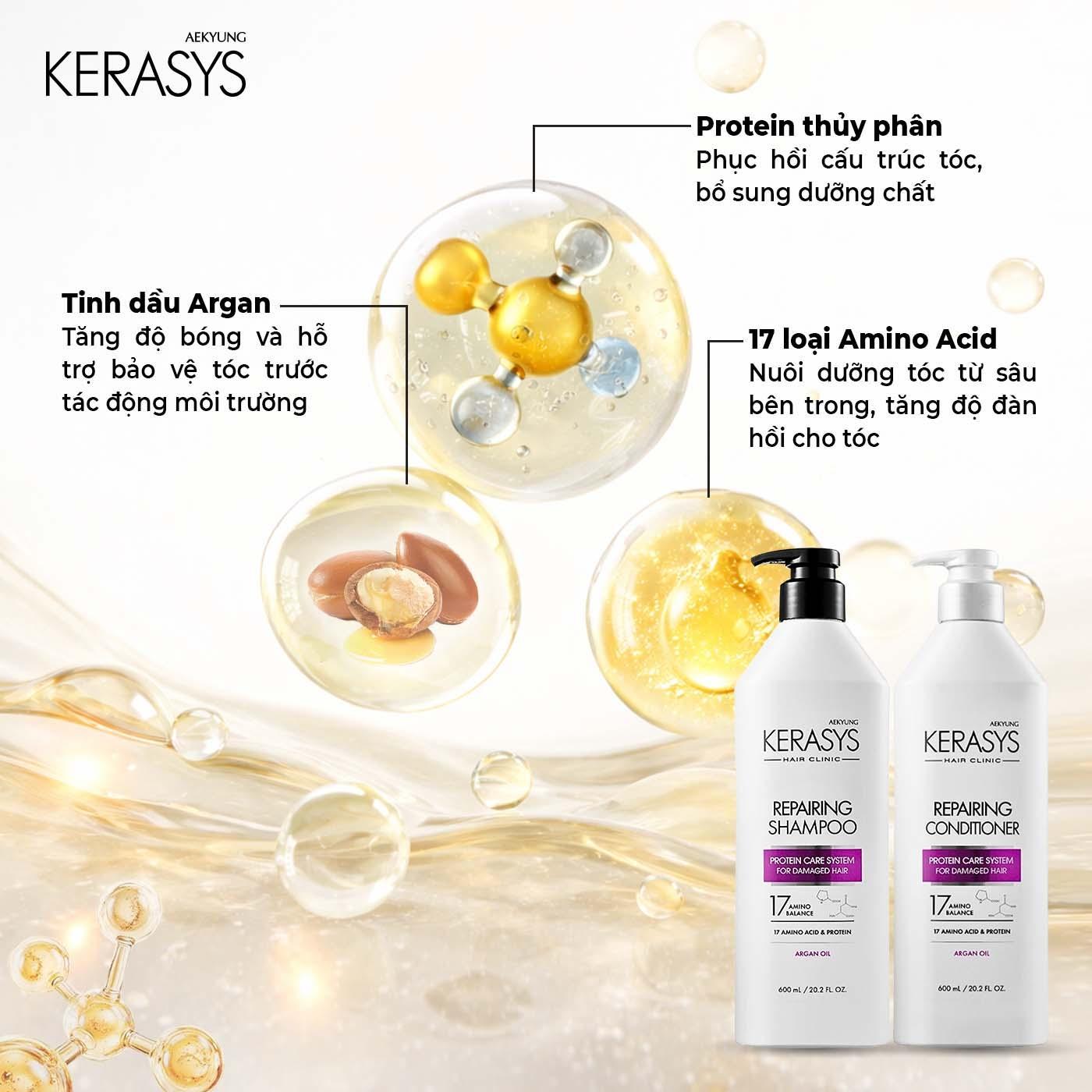 Dầu xả cao cấp Hàn Quốc Kerasys Repairing - Trắng Hồng (Phục hồi độ bóng - Tăng cường chống tia UV cho tóc hư tổn, chẻ ngọn) 600ml