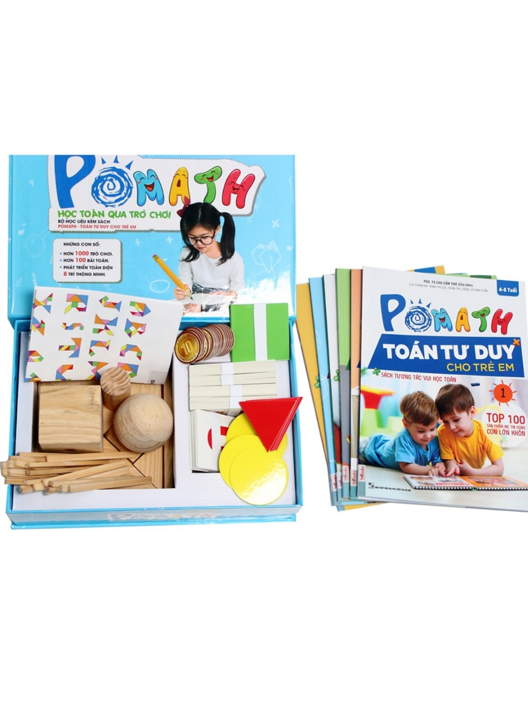 Combo bộ Pomath học liệu và 6 cuốn Pomath toán tư duy cho bé 4-6 tuổi