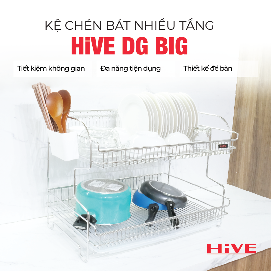 Kệ (giá) để chén bát HiVE DG Big 2 tầng inox 304