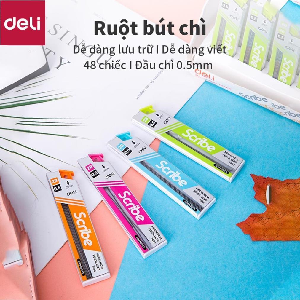 Ruột bút chì 0.5mm Deli, Xanh dương/Cam/Xanh lục/Hồng - 2 Ống - E7003