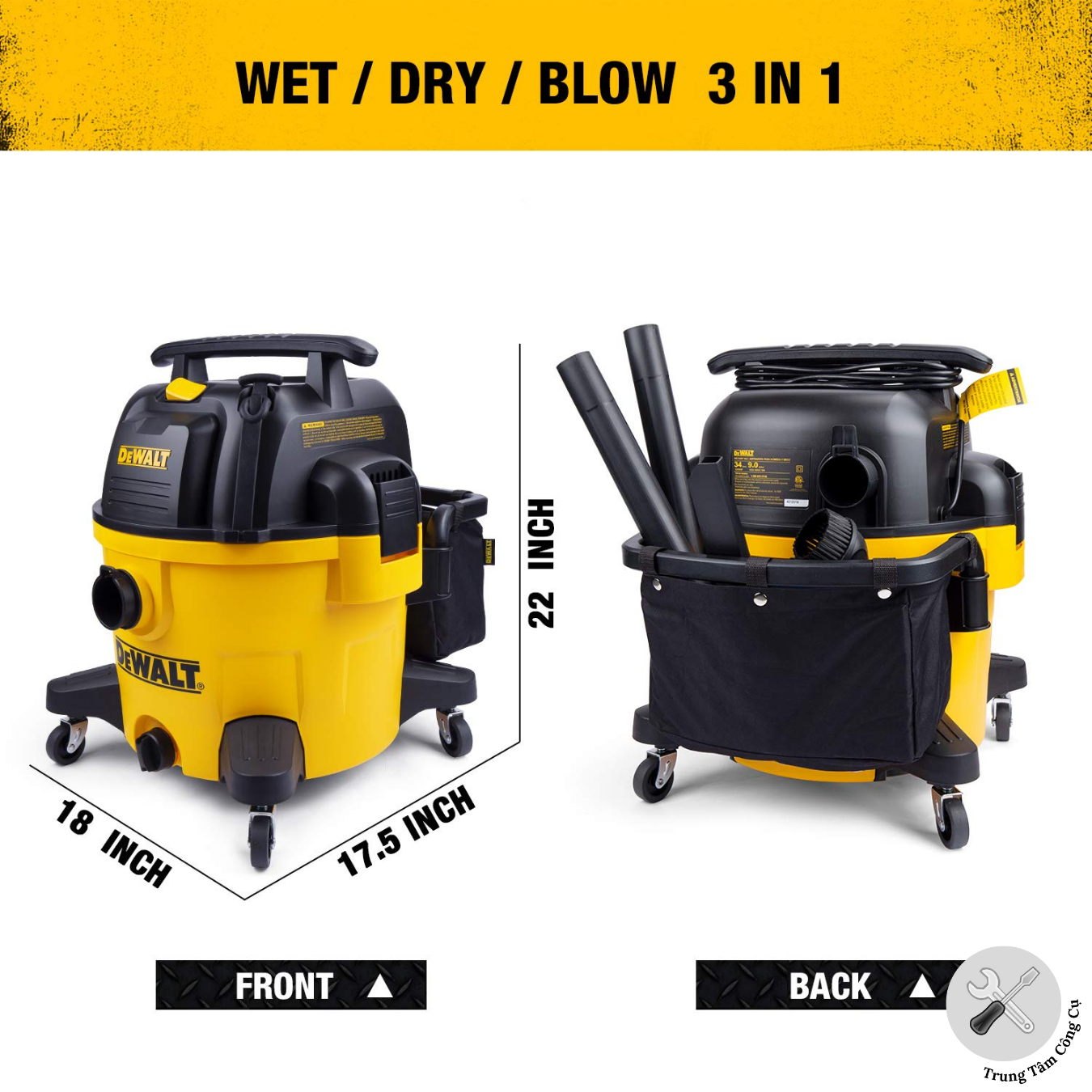 Máy hút bụi công nghiệp khô và ướt 3750W (5HP) DeWALT DXV34P , dung tích 34L - hàng chính hãng