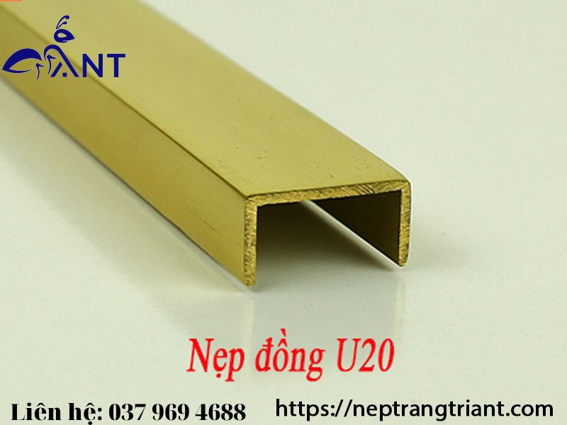 Nẹp đồng u20, nẹp chữ u, nẹp đồng chữ u, thanh dài 4m, giá tính theo mét, trang trí nhà cửa