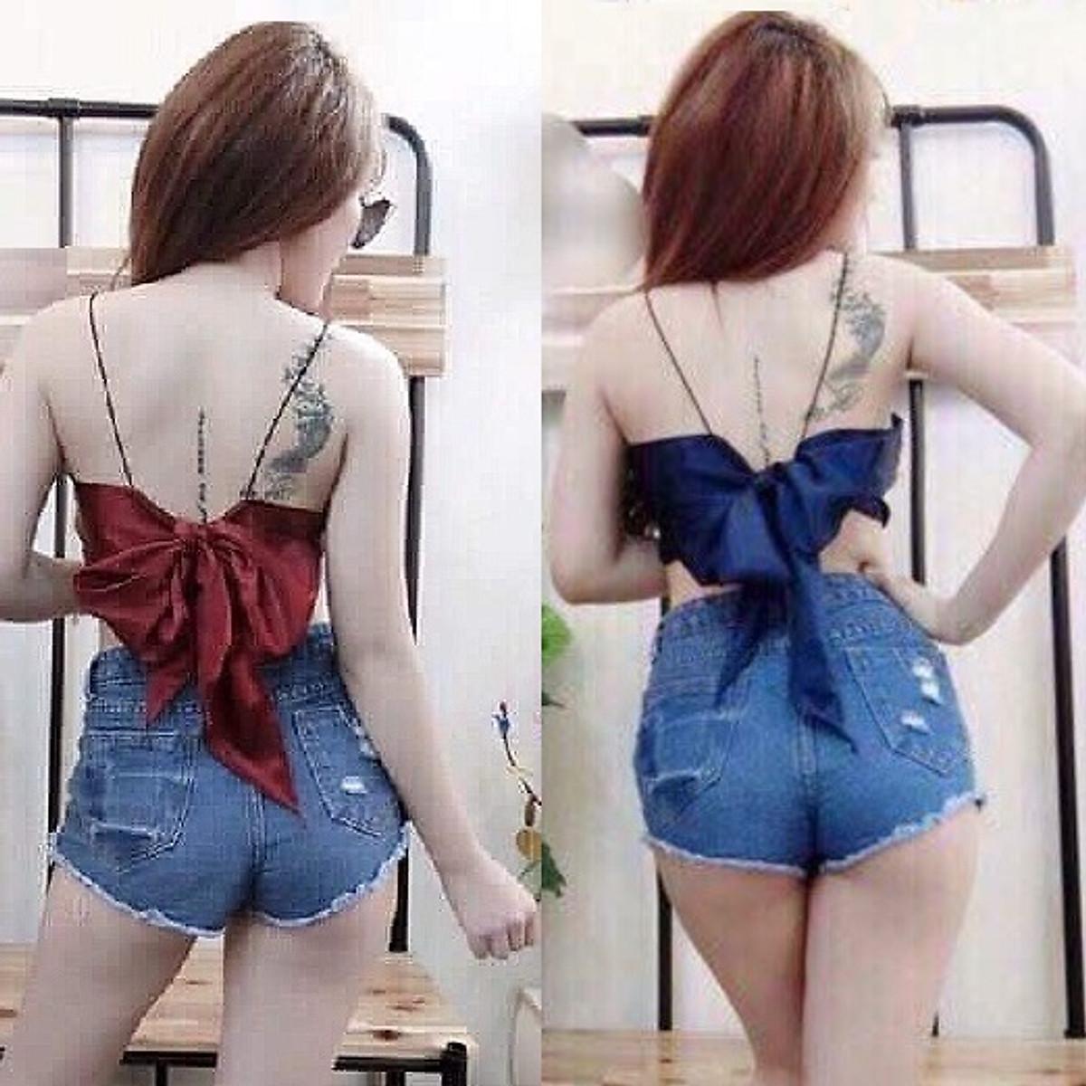 ÁO HAI DÂY CỘT NƠ PHI HỞ LƯNG MOUSSE NGỰC BASIC TRƠN NỮ CROPTOP HOT GIRL ULZZANG HÀN QUỐC CỰC CHẤT - Tím