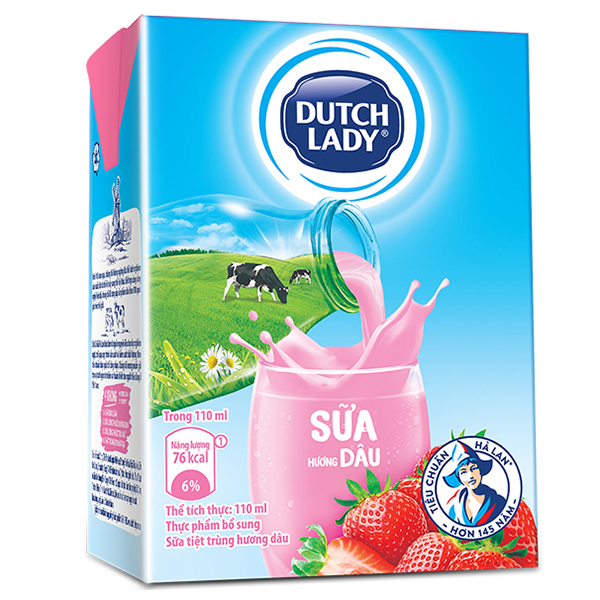 Thùng 48 Hộp Sữa Uống Tiệt Trùng Dutch Lady Cô Gái Hà Lan Dâu (48 x 110ml)