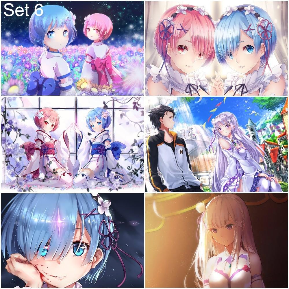 Bộ 6 Poster anime Re:Zero − Bắt đầu lại ở thế giới khác (1) (bóc dán) - A3,A4,A5