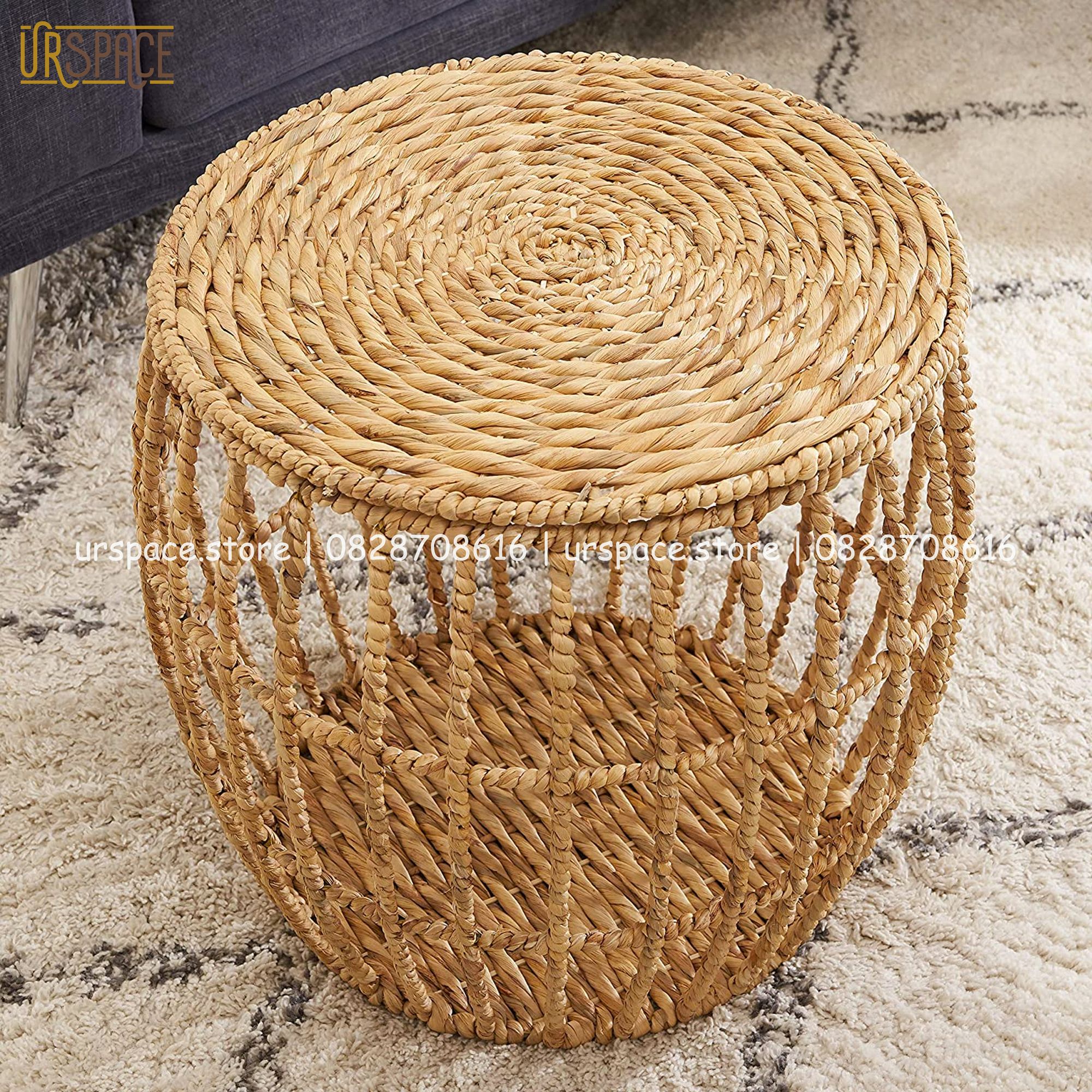 Bàn trà và 2 đôn ngồi thấp bằng lục bình phong cách tối giản/ Hand-Woven Water Hyacinth Low Seating Stool &amp; Table