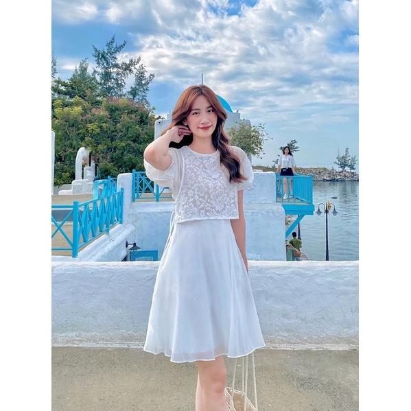 Váy dài yếm hoa thắt nơ bên eo hàng thiết kế vnd0722v03 by germe