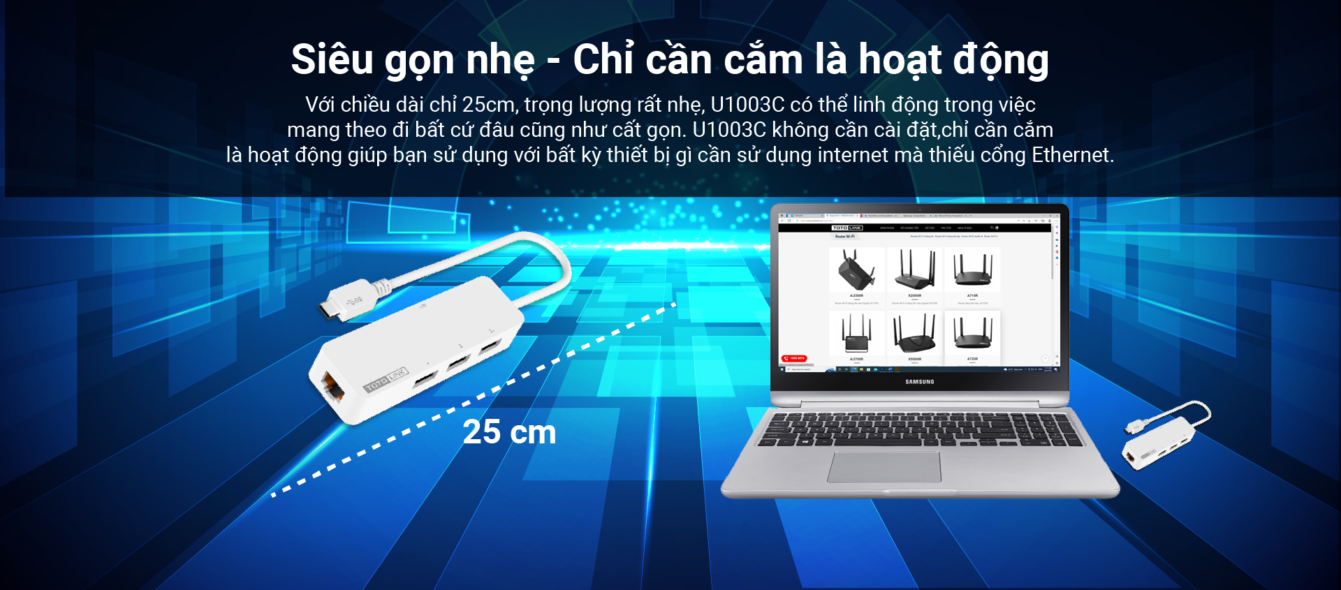 Bộ chuyển đổi USB Type-C sang Ethernet RJ45 Gigabit và 3 cổng USB 3.0-U1003C_HÀNG CHÍNH HÃNG