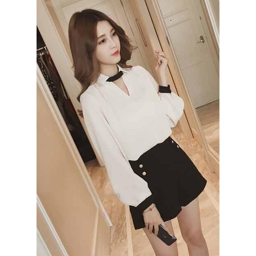 Áo sơ mi công sở nữ, áo sơ mi thết kế tay bồng cổ sơ mi thanh lịch, thời trang trẻ, hàng nhập Quảng Châu