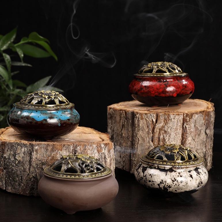 Lư Xông Trầm Hương - Đỉnh Đốt Nhang Bằng Gốm Vân Rạn Cao Cấp Thiết Kế Tinh Xảo Kèm Lót Bông Đế Chống Cháy bao_tram_linh_