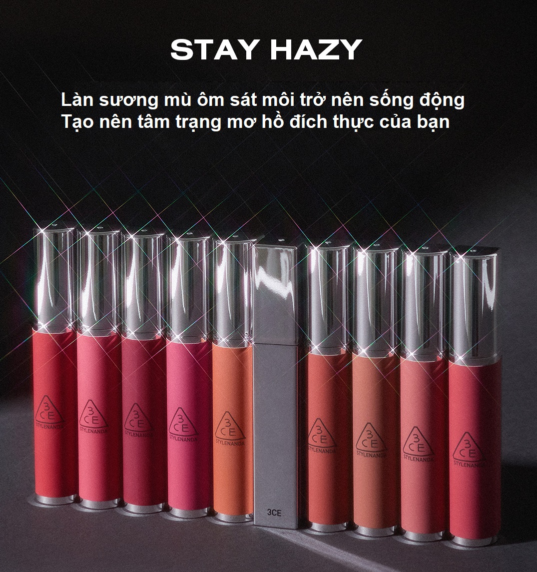 Son Kem 3CE HAZY LIP CLAY 4g Siêu Lì Mịn Môi