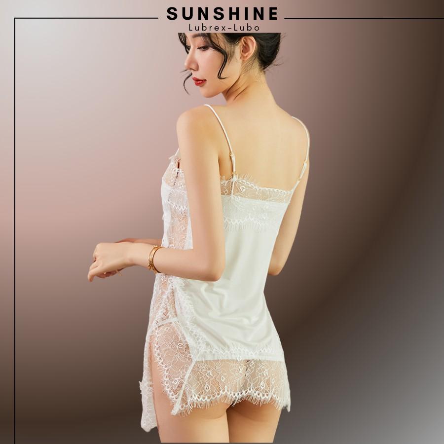 Váy Ngủ Nữ Hai Dây Phối Ren Sexy Lụa Gợi Cảm Quyến Rũ Màu Trắng SUNSHINE SX1526