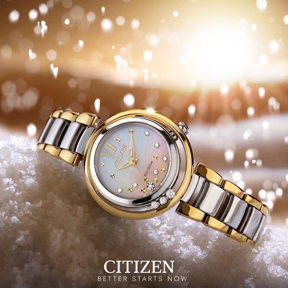 Đồng Hồ Nữ Citizen Đính Kim Cương Dây Thép Không Gỉ EM0329-54D - Mặt Xà Cừ (Sapphire)