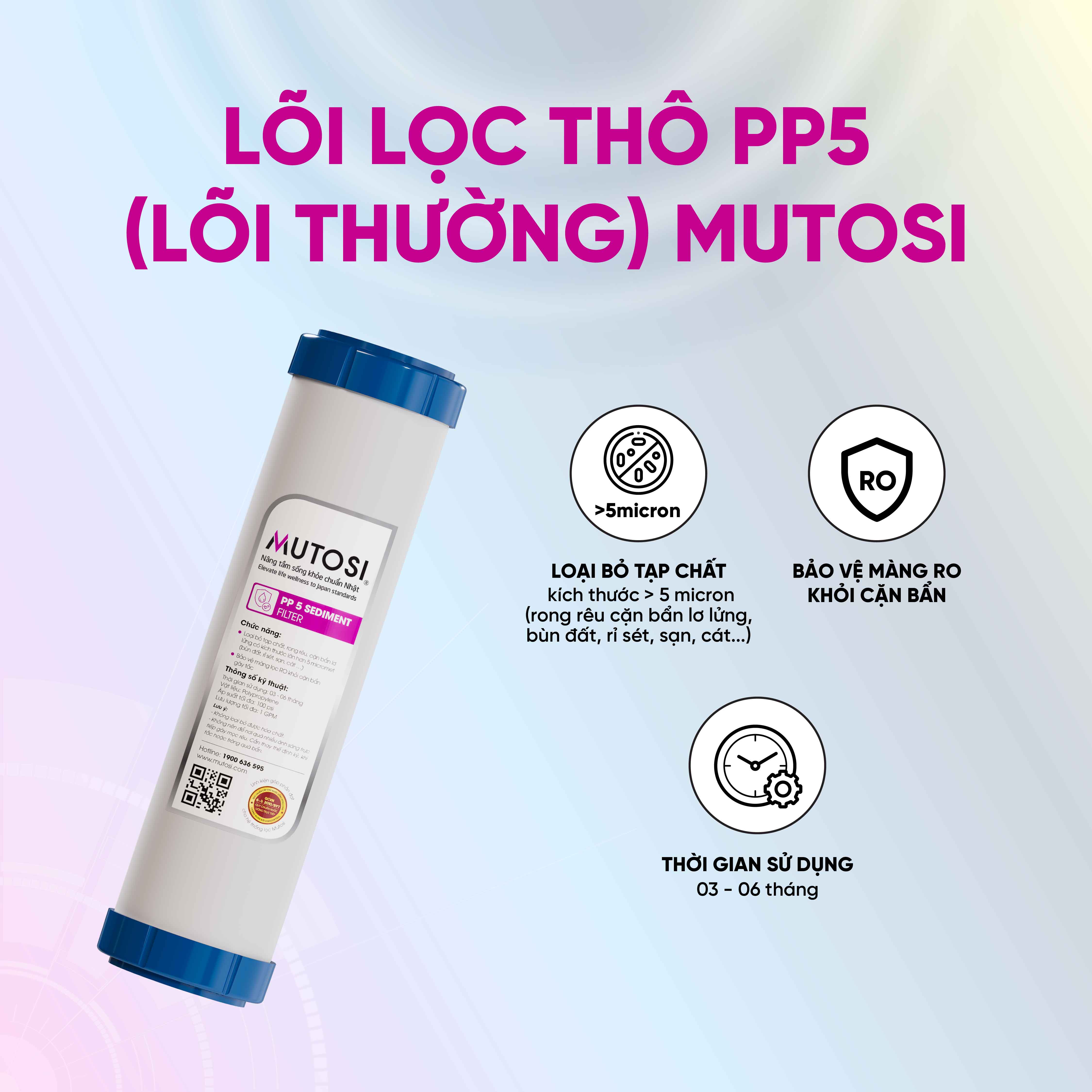 Lõi lọc nước Mutosi số 1 - Lõi PP 5 micron thay được cho 90% máy lọc trên thị trường - LOIPP5M