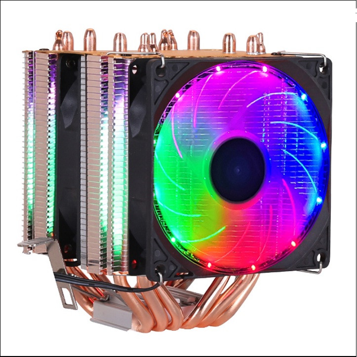 Quạt Tản Nhiệt CPU Cooler Hình Tháp 6 Ống Đồng, 3 Quạt, 4 PIN Cho Socket 1150 1151 1155 1156 X58 1366 X79 2011 có Led chiếu sáng cầu vồng - Hàng nhập khẩu