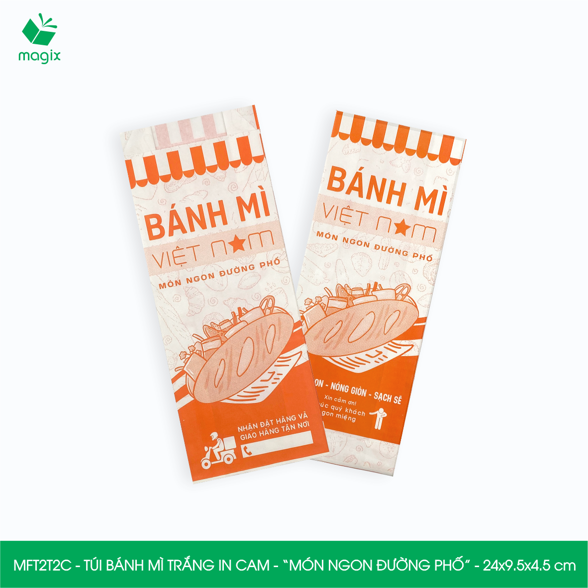 MFT2T2C - 24x9.5x4.5 cm - 100 túi giấy đựng bánh mì, túi đựng thức ăn mang đi, túi take away