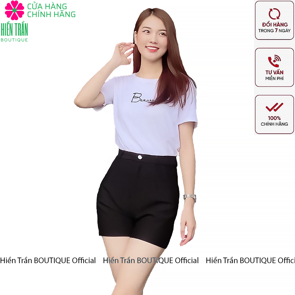 Quần short nữ Hiền Trần BOUTIQUE cạp cao chất vải Umi Hàn cao cấp co giãn tốt tôn dáng