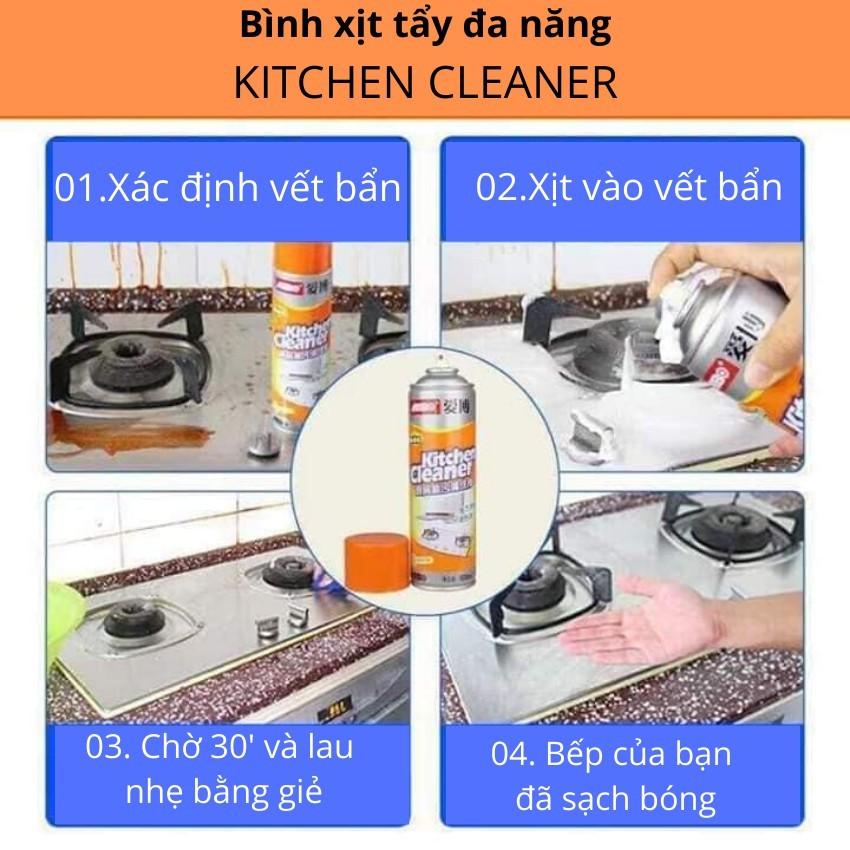 Bình xịt vệ sinh bếp bọt tuyết đa năng Kitchen Clear 500ml - Chất tẩy Cực Mạnh