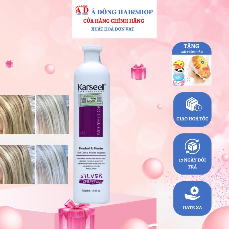 [+Tặng mũ trùm] DẦU GỘI TÍM KARSEELL NO YELLOW SILVER SHAMPOO KHỬ ÁNH VÀNG CHO TÓC TRÂNG BẠCH KIM