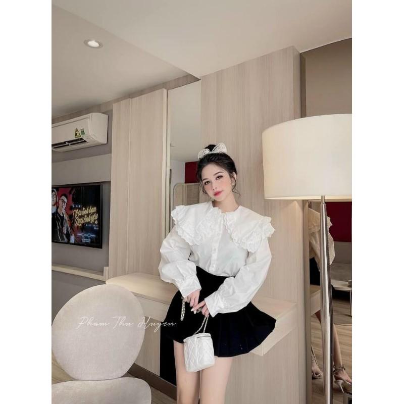 Sơ mi tay dài cổ bèo dễ thương
