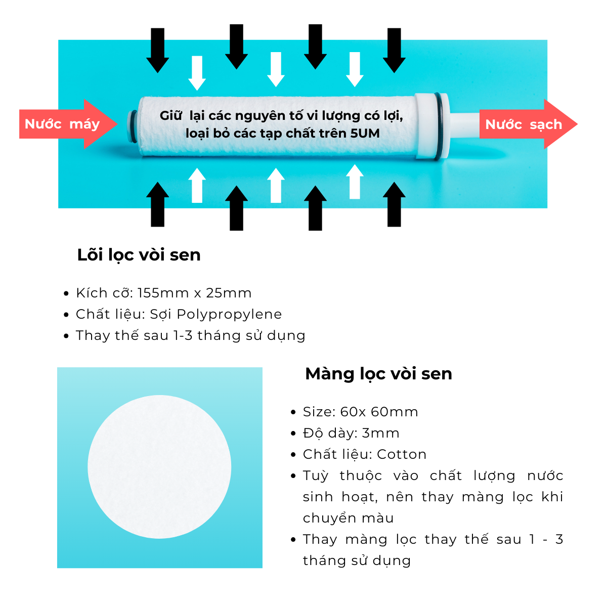 Bộ Vòi Sen Tăng Áp Lọc Nước Daily Aqua Kèm Lõi Lọc và Màng Lọc - Loại Bỏ Bụi Bẩn Vi Khuẩn, Tạp Chất
