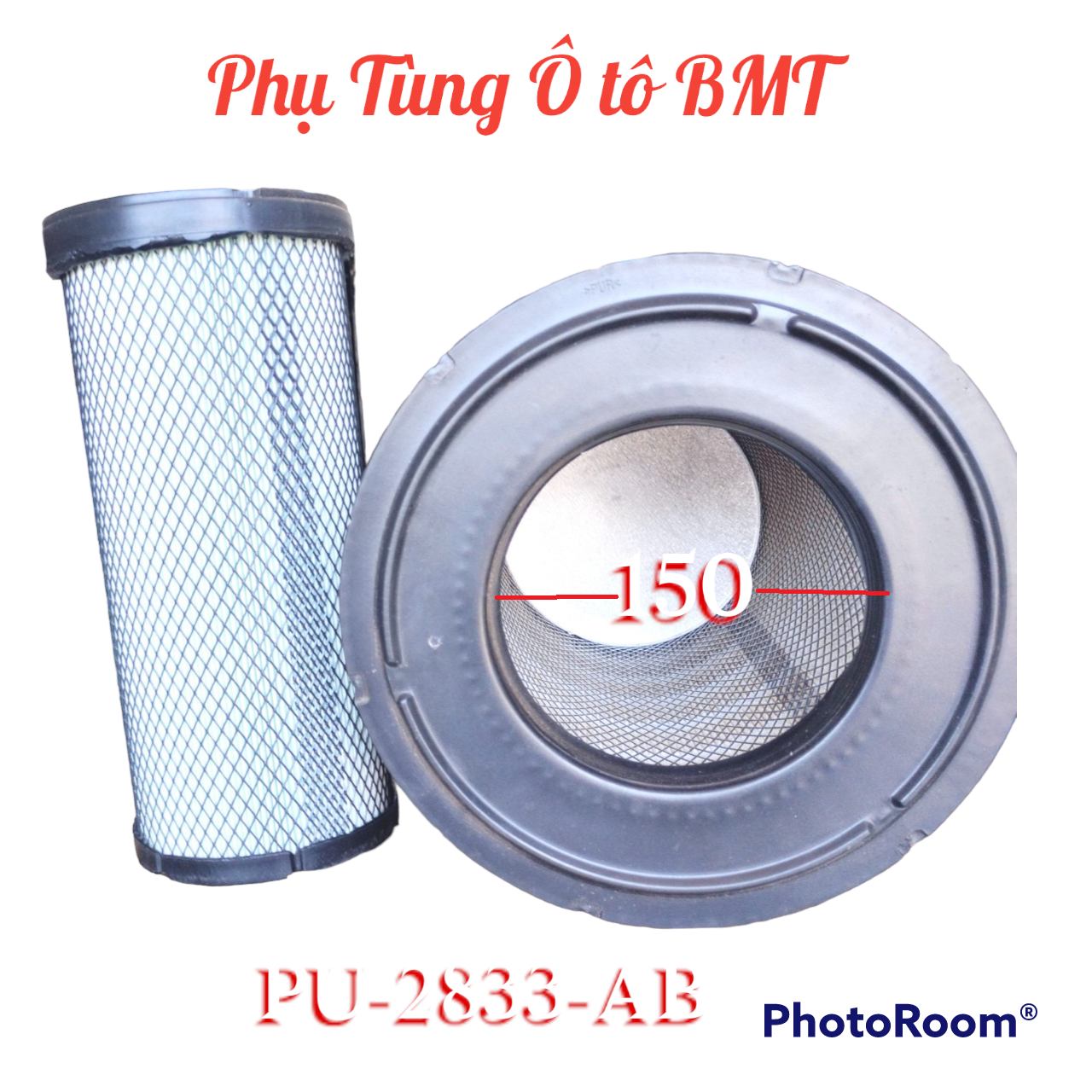 Lọc gió động cơ xe tải, xe ben Thaco Trường hải 8.3 tấn. Mã lọc PU-2833-AB. kích thước 280*330, đáy bằng, có ruột.