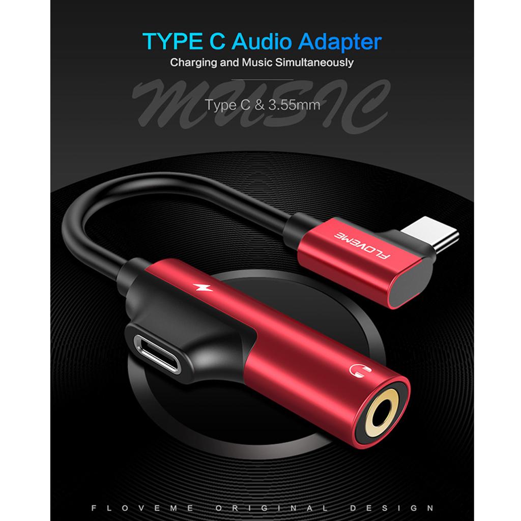 Audio and Charger Adaptor Headphone  Converter for Type-C Phones black