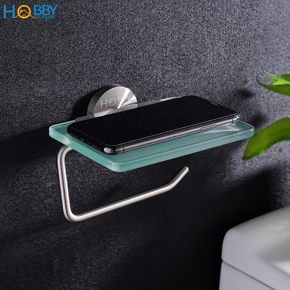 Kệ để giấy vệ sinh có mái che HOBBY Home Decor G16 - mái che thủy tinh - chất liệu Inox 304 không rỉ - gắn âm tường