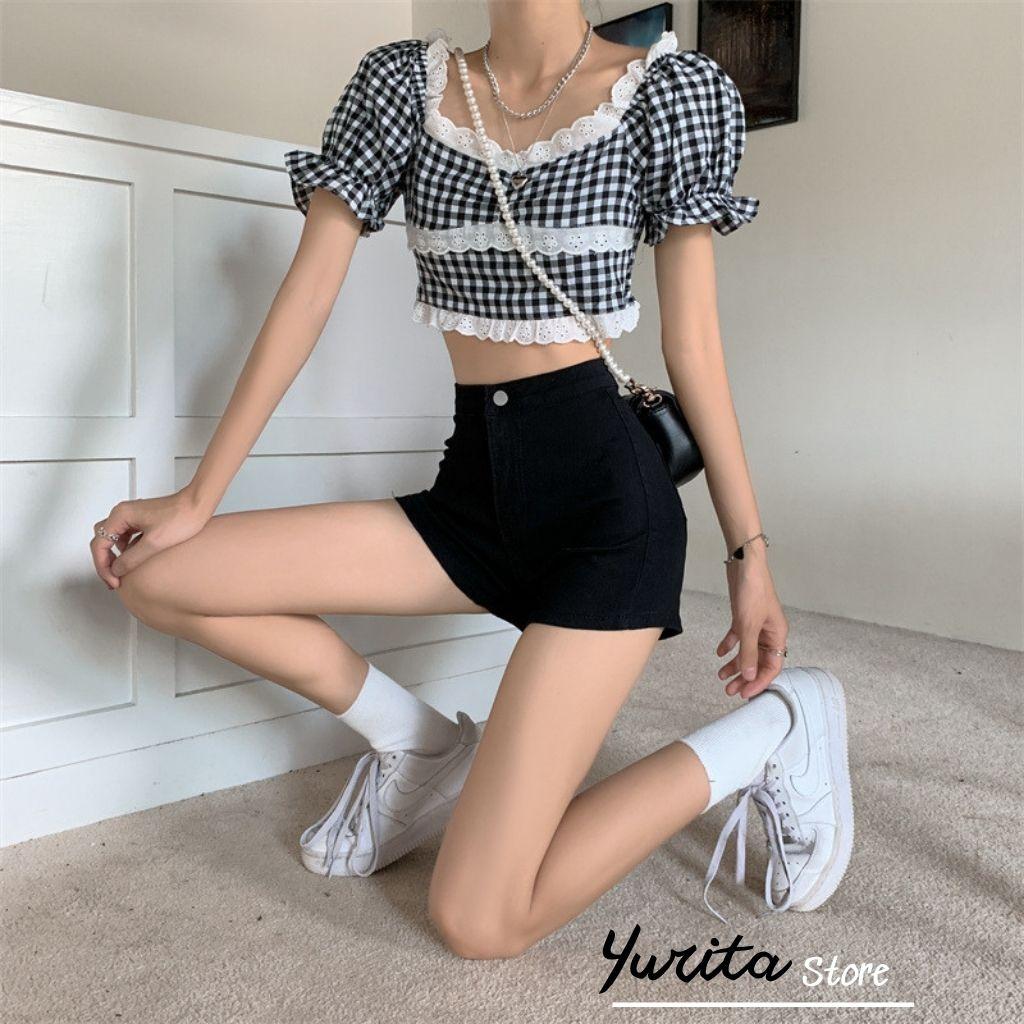 Quần short Jean Đen đùi nữ Yurita dance cạp cao lưng cao co dãn 4 chiều - Quần đùi cạp cao hách dáng cho nữ
