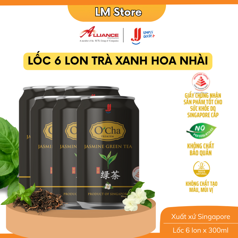 Lốc 6 Lon Trà Xanh Hoa Nhài JJ (6 Lon x 300ml) - Thương hiệu Singapore