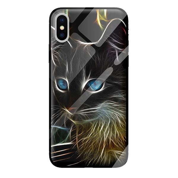 Ốp kính cường lực cho iPhone XS mẫu MÈO ĐEN 1 - Hàng chính hãng