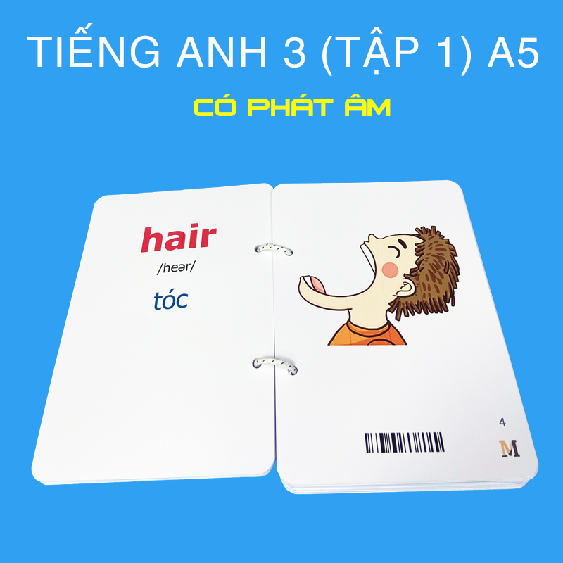 4 Bộ flashcard Tiếng Anh Lớp 1 2 3 khổ lớn A5, có phát âm và hình ảnh sinh động