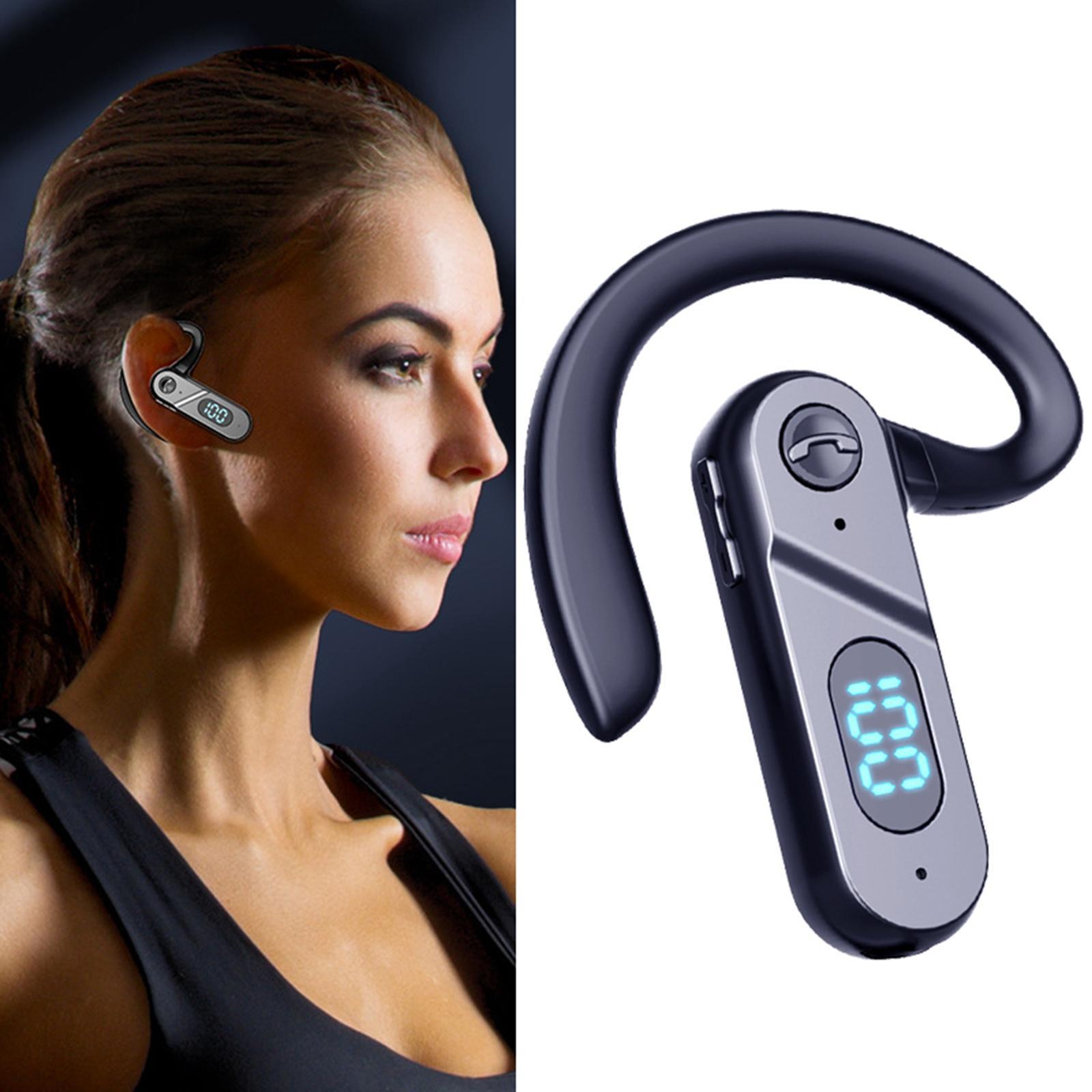 Single Ear Bluetooth Headset with Mic Noise Cancelling Earbuds Waterproof for Office
