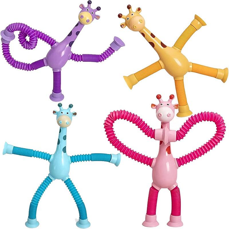 HÀNG ĐẸP LOẠI 1, CÓ ĐÈNĐỒ CHƠI ỐNG HÚT LÒ XO HÌNH HƯƠU CAO CỔ CO GIÃN TELESCOPING TUBE GIRAFFE CÓ CỐC HÚT GIÚP GIẢM CĂ