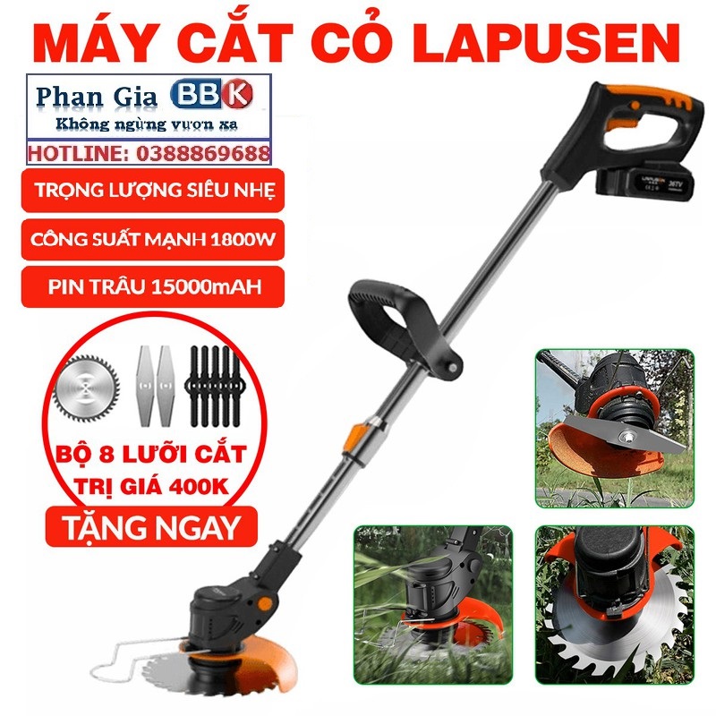 Máy cắt cỏ, tỉa cành cầm tay LAPUSEN pin khủng 15000mah, động cơ mạnh 1800w